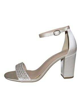 Kelly & Katie Pearl-Trim White Block Heel Sandals
